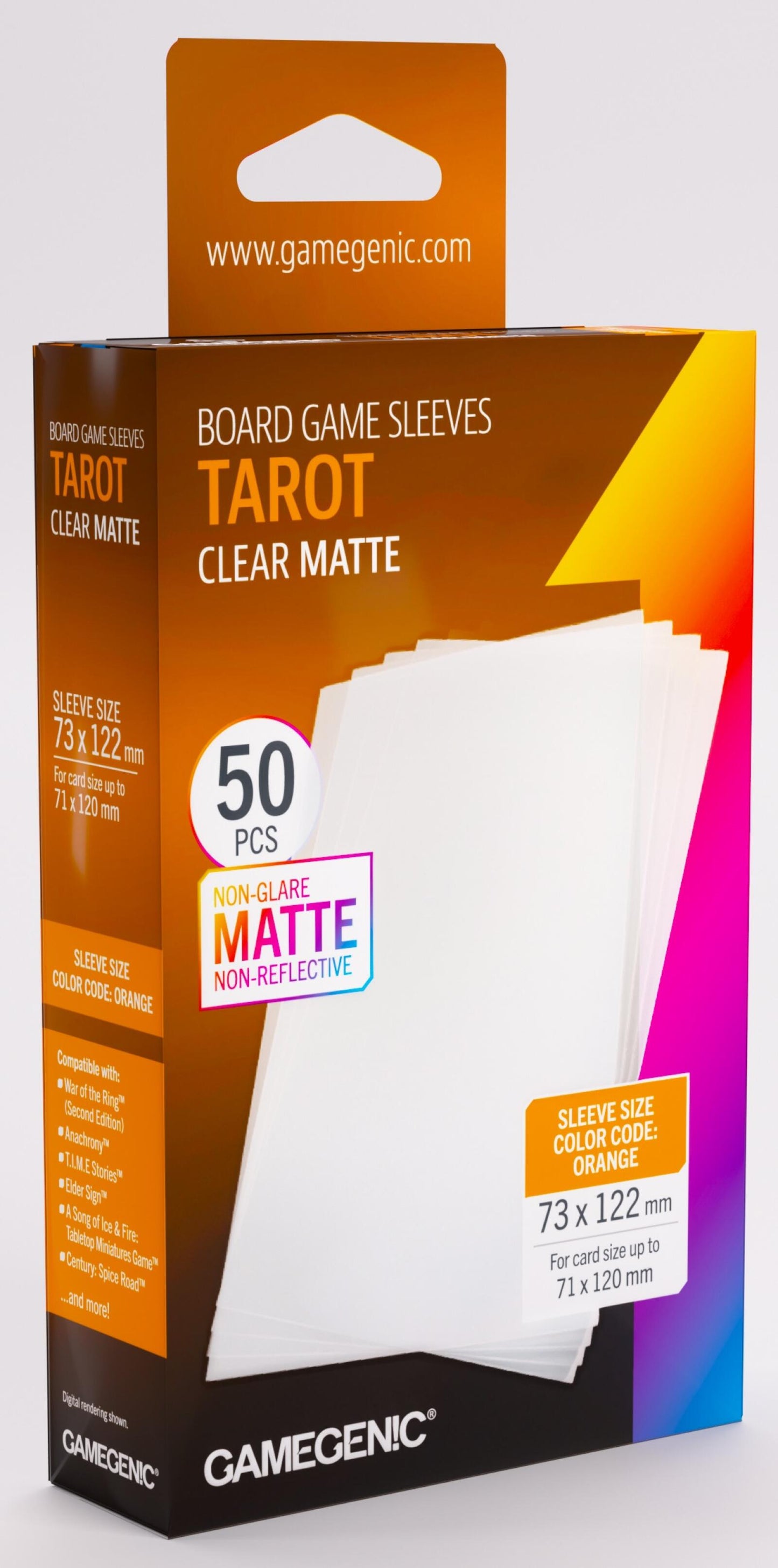 Gamegenic Board Game Card Sleeves - Tarot Clear Matte (73mm x 122mm) (50 Sleeves Per Pack)