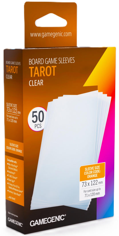 Gamegenic Board Game Card Sleeves - Tarot-Size Clear (73mm x 122mm) (50 Sleeves Per Pack)