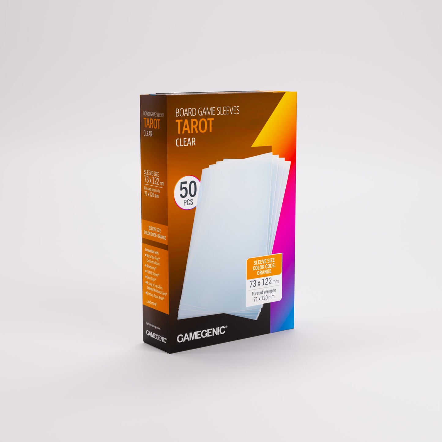 Gamegenic Board Game Card Sleeves - Tarot-Size Clear (73mm x 122mm) (50 Sleeves Per Pack)