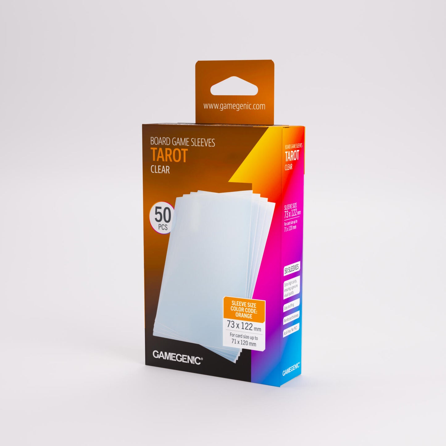 Gamegenic Board Game Card Sleeves - Tarot-Size Clear (73mm x 122mm) (50 Sleeves Per Pack)