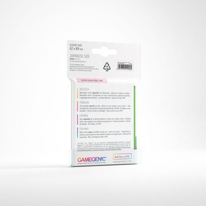 Gamegenic Prime Japanese Sized Sleeves - Size Code PINK - Sleeve Colour Green (62mm x 89mm) (60 Sleeves Per Pack)