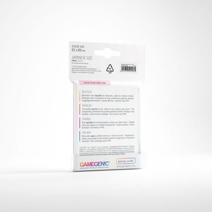 Gamegenic Prime Japanese Sized Sleeves - Size Code PINK - Sleeve Colour White (62mm x 89mm) (60 Sleeves Per Pack)