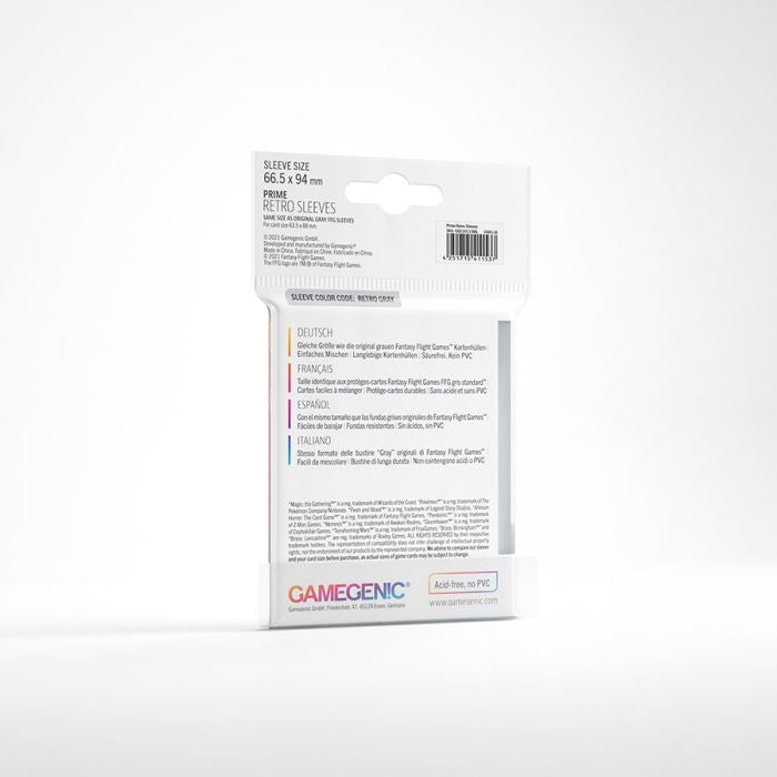 Gamegenic Prime Retro Sleeves - Size Code RETRO GREY - (66.5mm x 94mm) (50 Sleeves Per Pack)