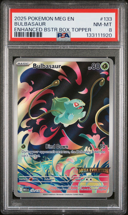 2025 Pokemon Meg En-Mega Evolution 133 Bulbasaur Enhanced Bstr Box Topper - PSA 8