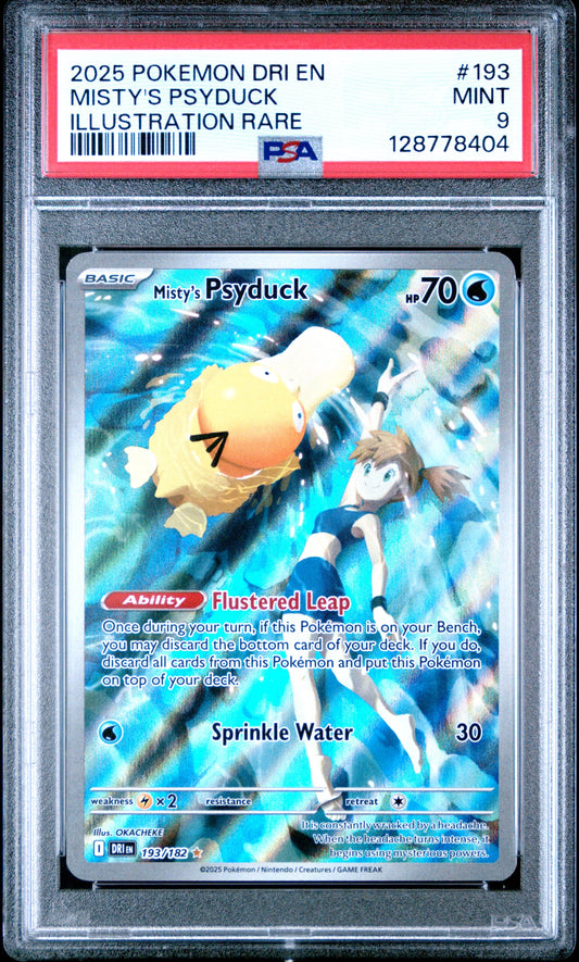 2025 Pokemon Dri En-Destined Rivals 193 Misty's Psyduck Illustration Rare - PSA 9