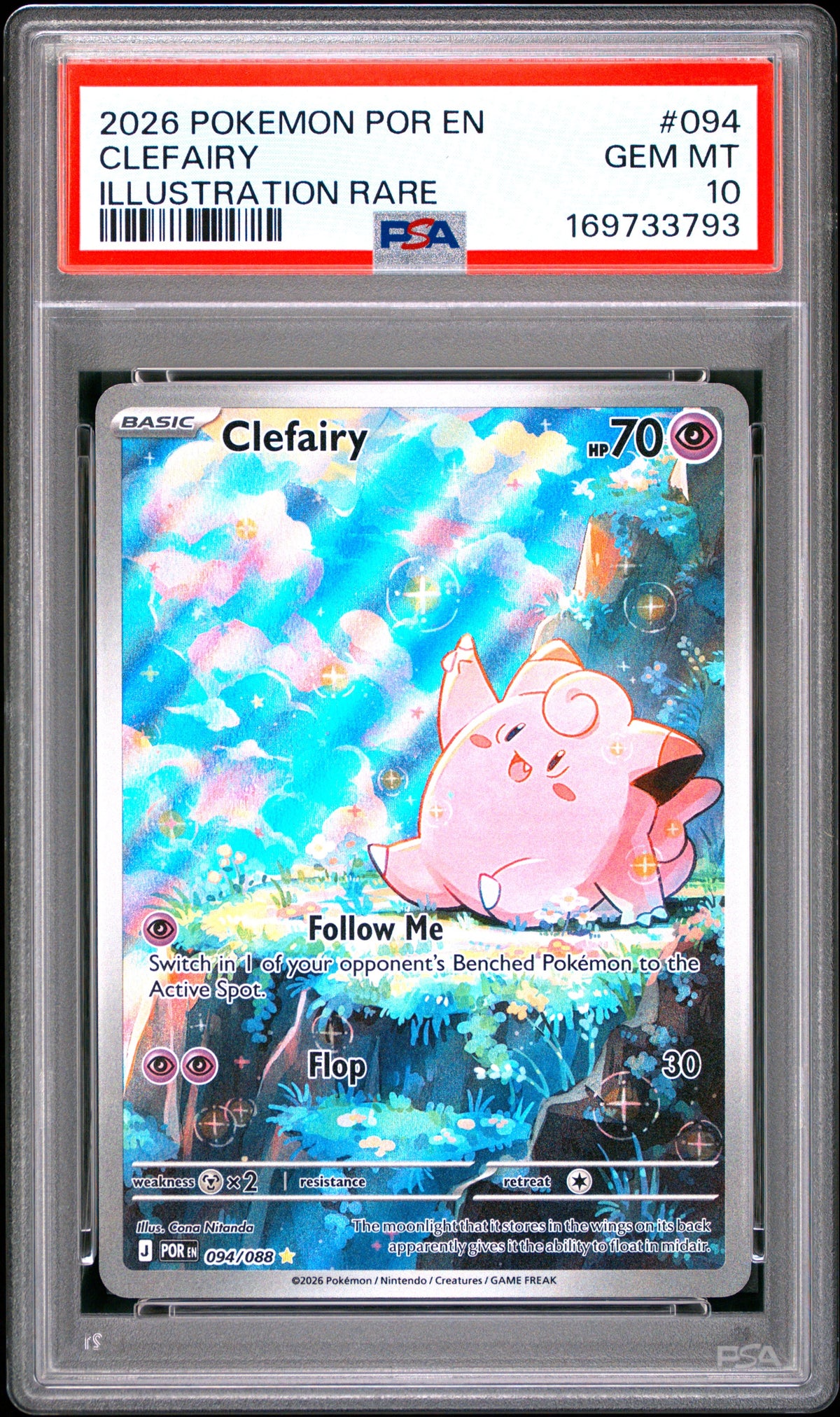 2026 Pokemon Por En-Perfect Order 094 Clefairy Illustration Rare - PSA 10