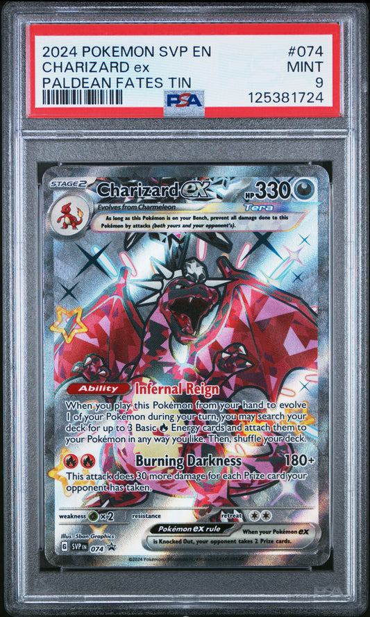 2024 Pokemon Svp En-Sv Black Star Promo 074 Charizard Ex Paldean Fates Tin - PSA 9