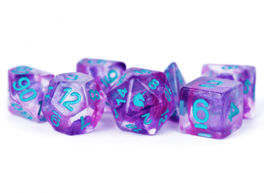 MDG 16mm Resin Polyhedral Dice Set: Unicorn Violet Infusion