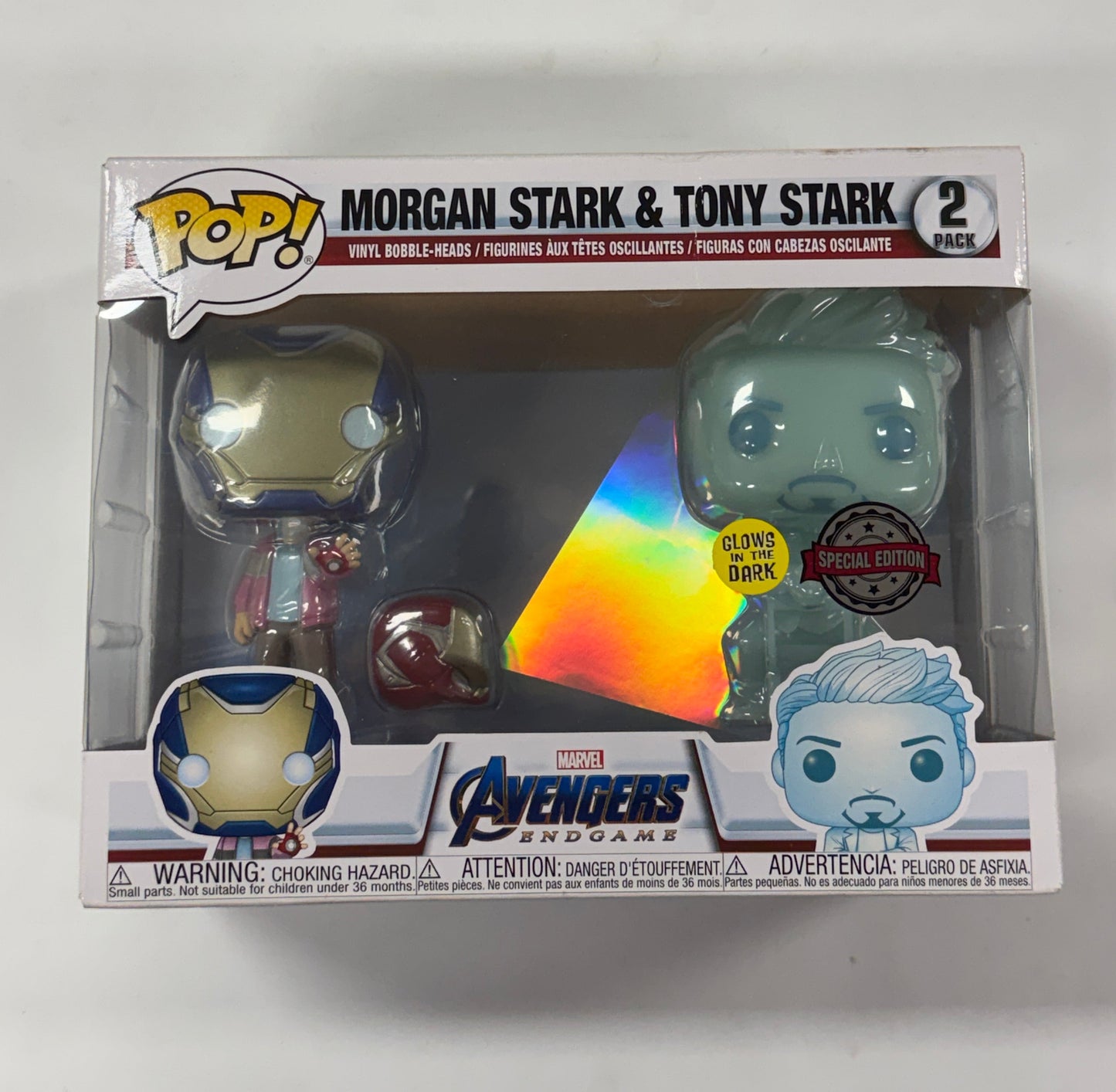 Avengers 4: Endgame - Morgan & Hologram Tony Glow with Helmet US Exclusive Pop! Vinyl 2-Pack