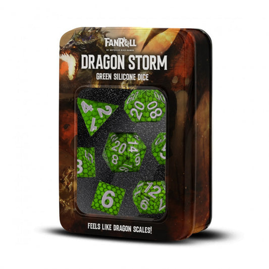 MDG 16mm Silicone Polyhedral Dice Set: Dragon Storm Green Dragon Scales