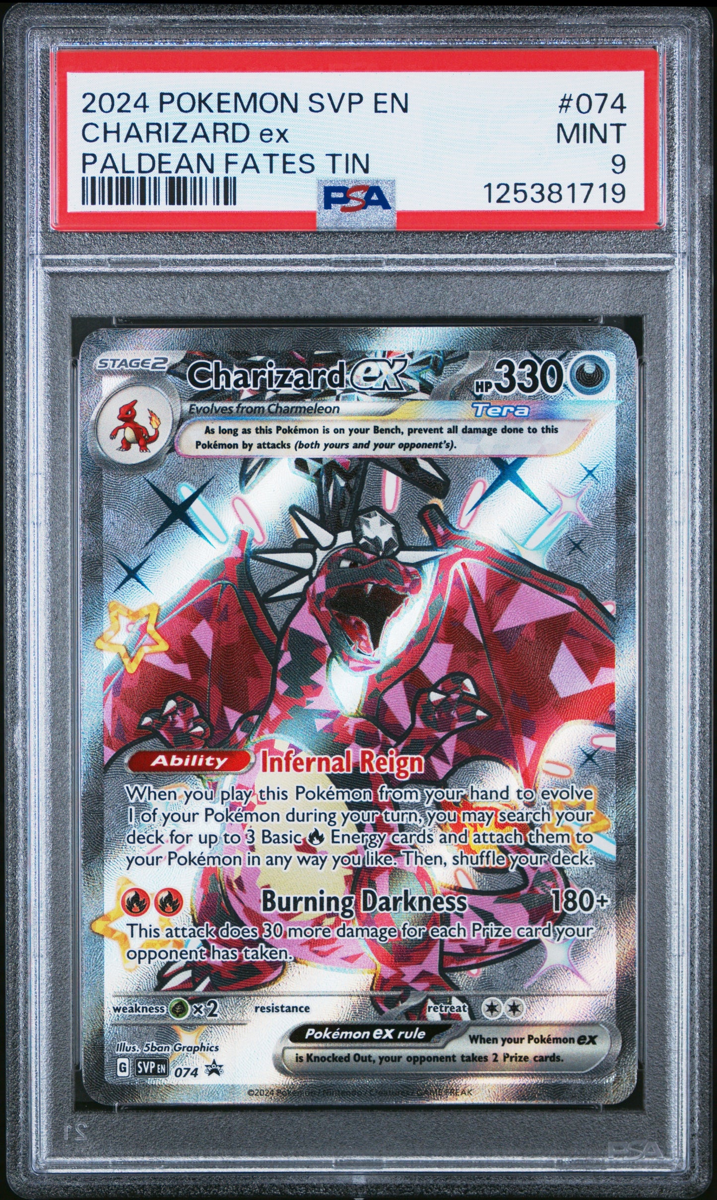 2024 Pokemon Svp En-Sv Black Star Promo 074 Charizard Ex Paldean Fates Tin - PSA 9