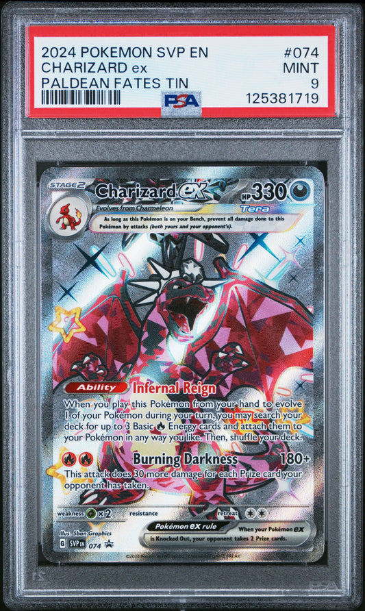 2024 Pokemon Svp En-Sv Black Star Promo 074 Charizard Ex Paldean Fates Tin - PSA 9