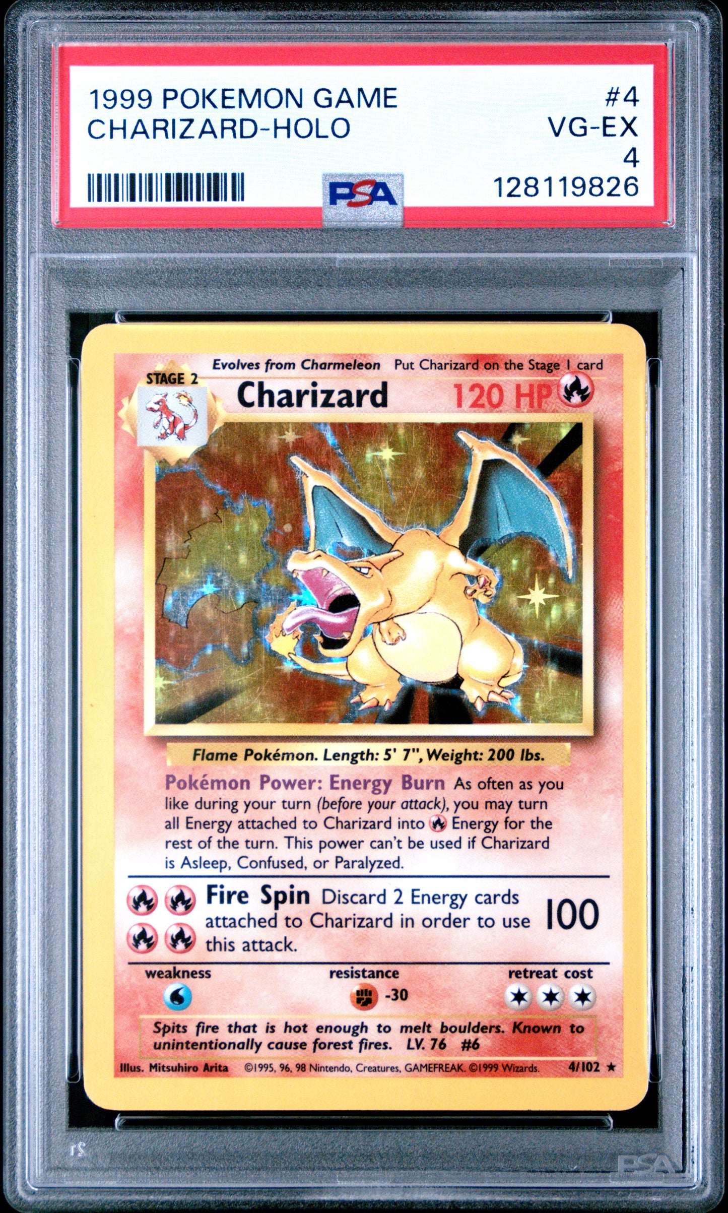 1999 Pokemon Game 4 Charizard-Holo - PSA 4