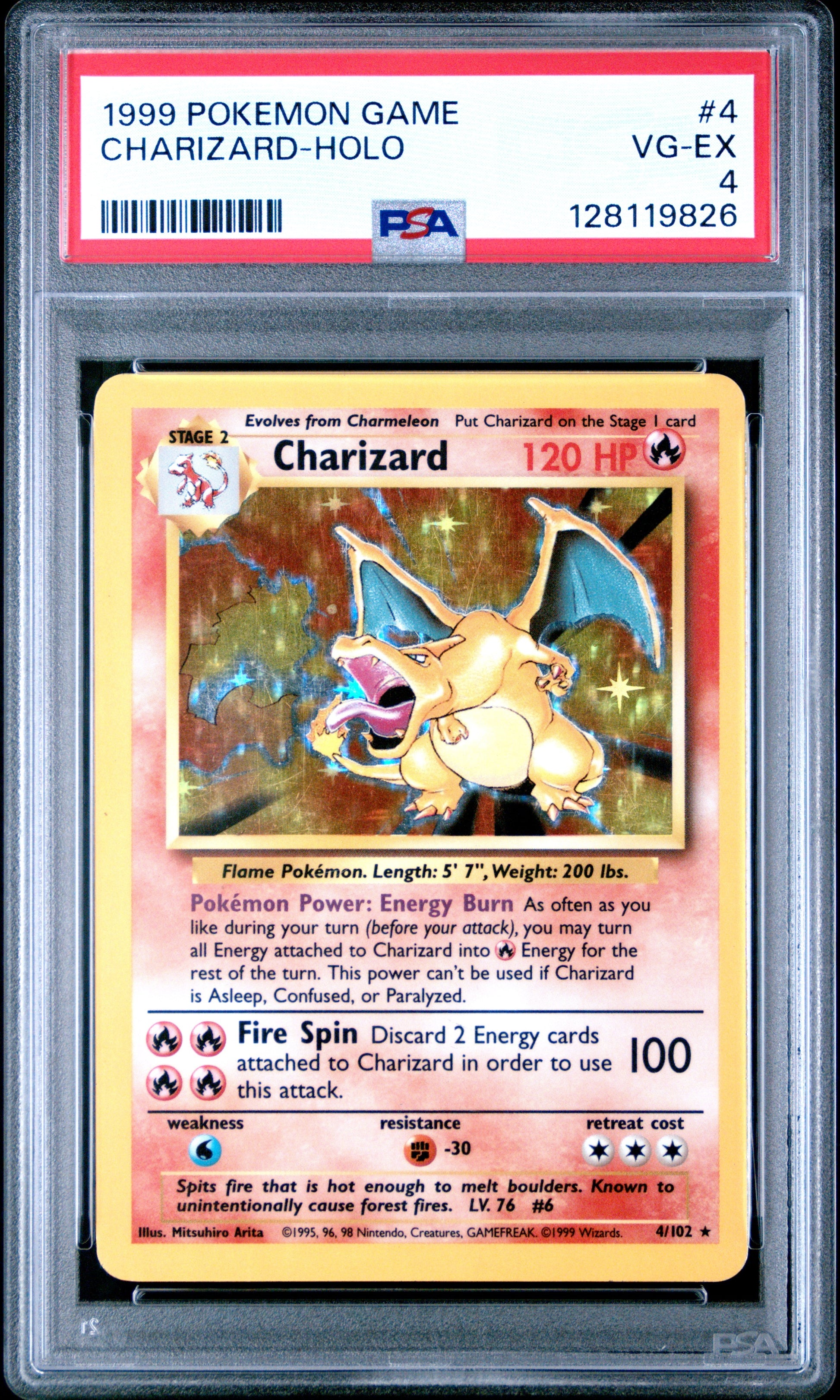 1999 Pokemon Game 4 Charizard-Holo - PSA 4