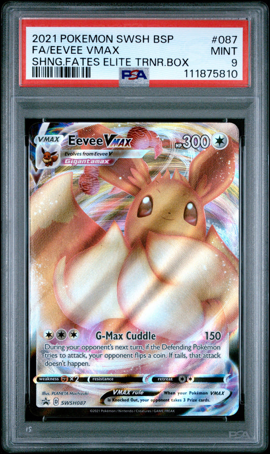 2021 Pokemon Swsh Black Star Promo 087 Eevee VMax Shng.Fates Elite Trnr.Box - PSA 9
