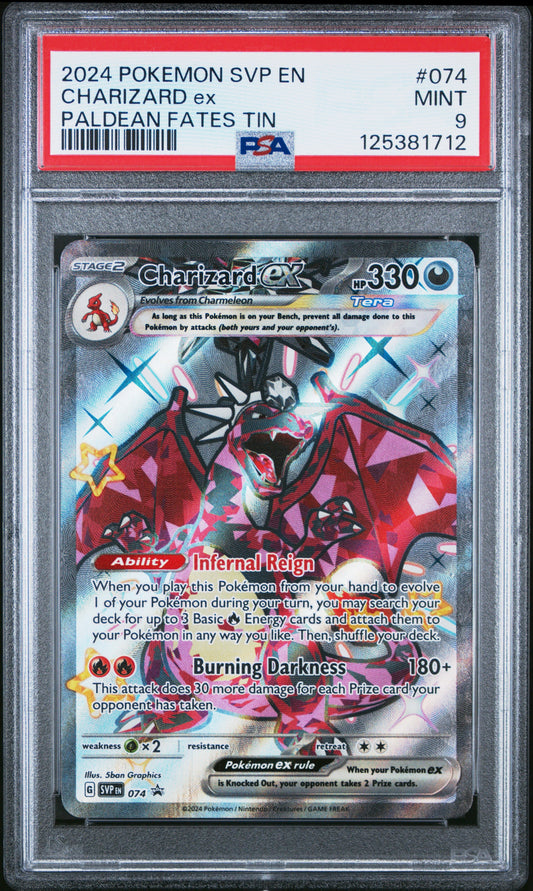2024 Pokemon Svp En-Sv Black Star Promo 074 Charizard Ex Paldean Fates Tin - PSA 9
