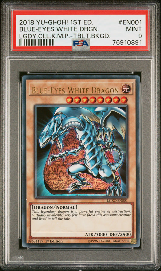 2018 Yu-Gi-Oh! Legendary Collection Kaiba Mega Pack En001 Blue-Eyes White Drgn. Lgdy.Cll.K.M.P.-Tblt.Bkgd. - PSA 9