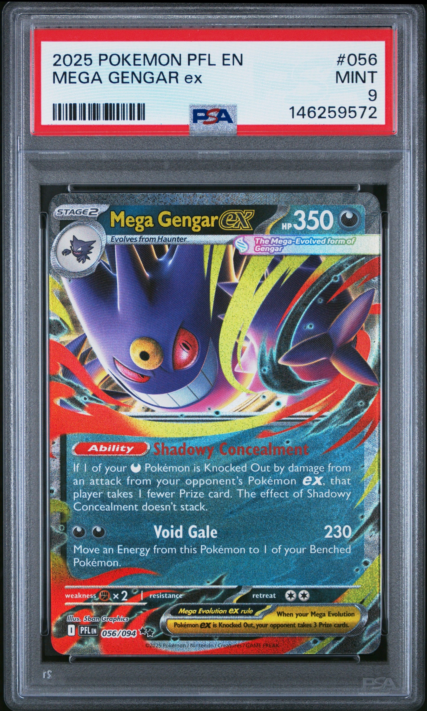 2025 Pokemon Pfl En-Phantasmal Flames 056 Mega Gengar Ex - PSA 9