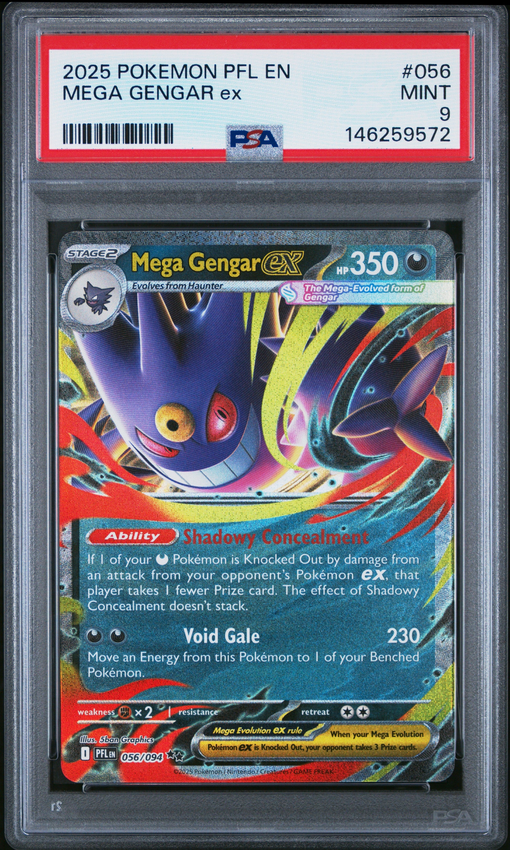 2025 Pokemon Pfl En-Phantasmal Flames 056 Mega Gengar Ex - PSA 9