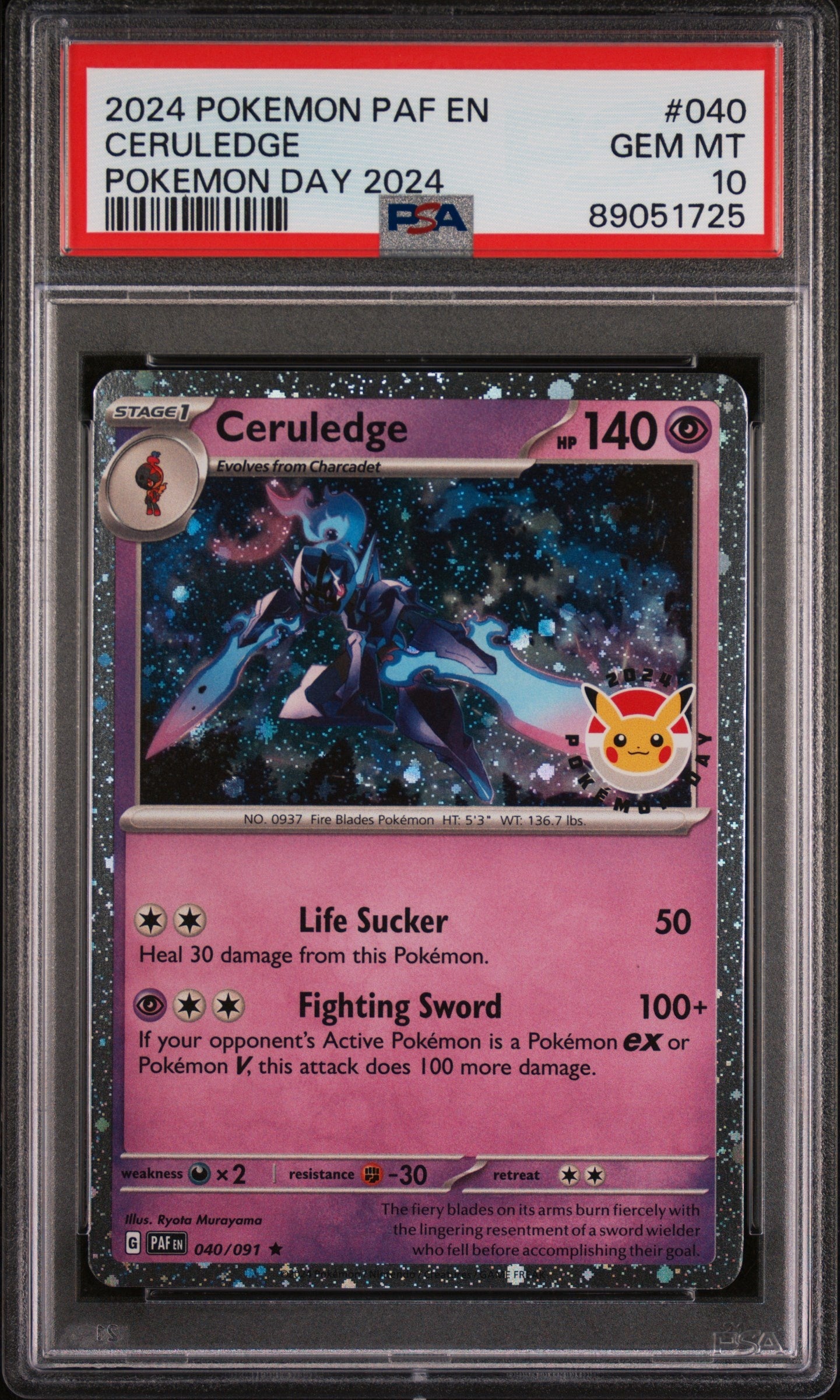 2024 Pokemon Paf En-Paldean Fates 040 Ceruledge Pokemon Day 2024 - PSA 10