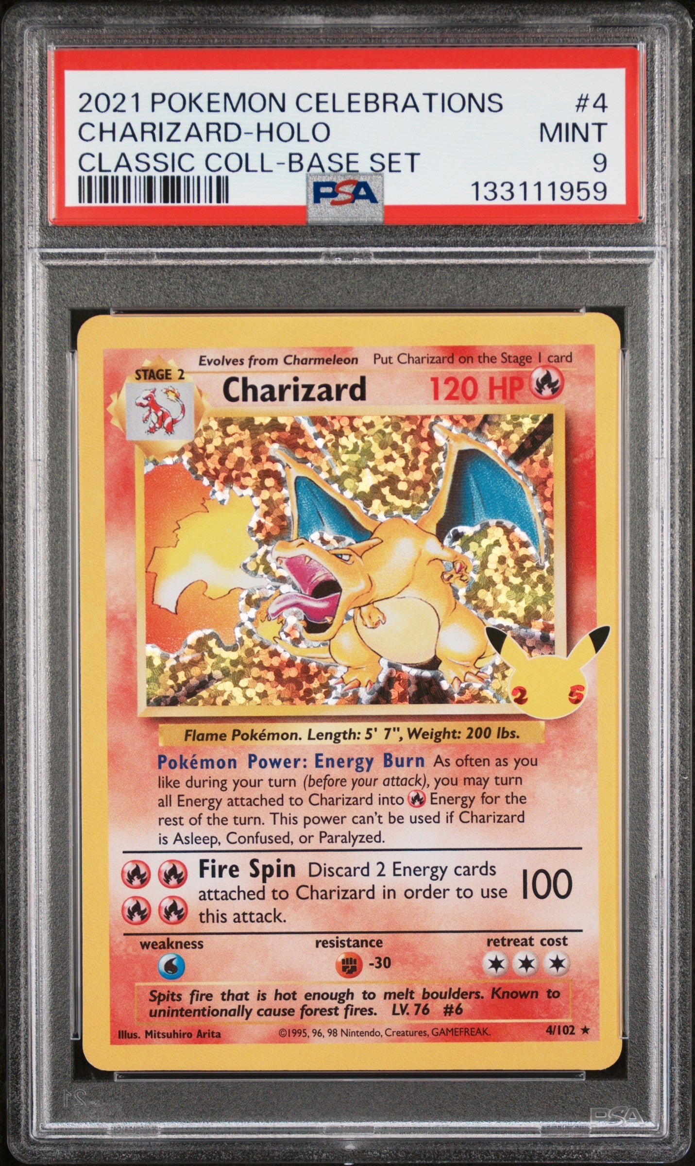 2021 Pokemon Celebrations Classic Collection 4 Charizard-Holo Classic Coll-Base Set - PSA 9