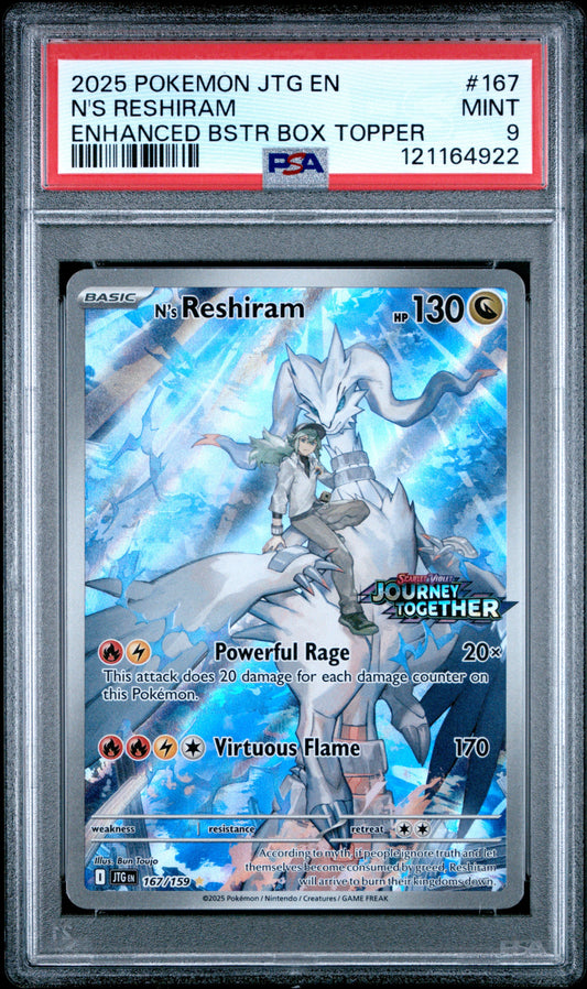 2025 Pokemon Jtg En-Journey Together 167 N's Reshiram Enhanced Bstr Box Topper - PSA 9