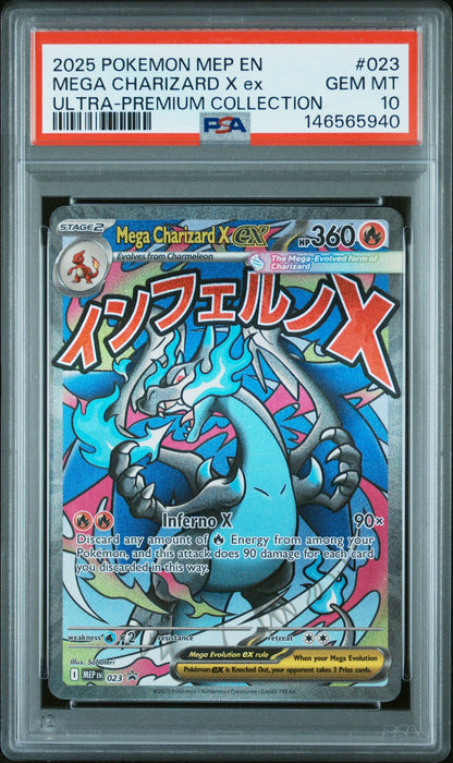 2025 Pokemon Mep En-Me Black Star Promo 023 Mega Charizard X Ex Ultra-Premium Collection - PSA 10