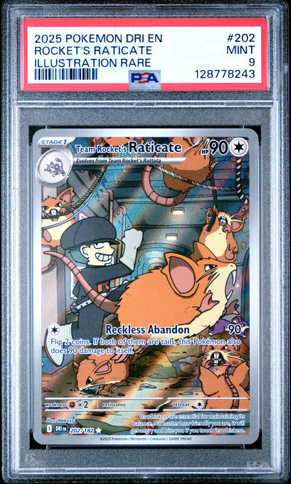 2025 Pokemon Dri En-Destined Rivals 202 Rocket's Raticate Illustration Rare - PSA 9