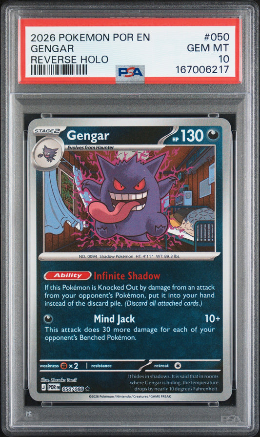 2026 Pokemon Por En-Perfect Order 050 Gengar Reverse Holo - PSA 10