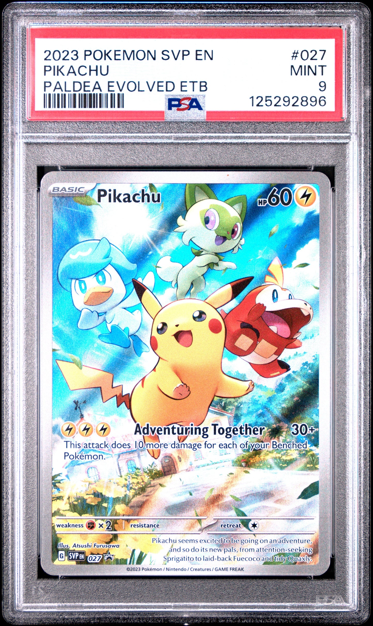 2023 Pokemon Svp En-Sv Black Star Promo 027 Pikachu Paldea Evolved Etb - PSA 9