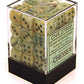 Chessex D6 Marble 12mm d6 Green/dark green Dice Block (36 dice)