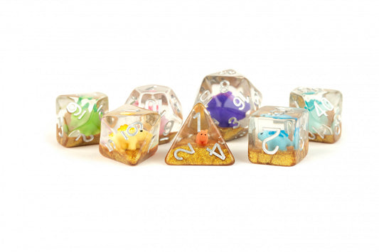 MDG Resin 16mm Poly Dice Set - Rainbow Dinosaur Dice