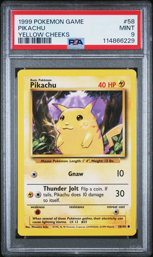 1999 Pokemon Game 58 Pikachu Yellow Cheeks - PSA 9