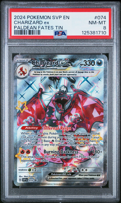 2024 Pokemon Svp En-Sv Black Star Promo 074 Charizard Ex Paldean Fates Tin - PSA 8