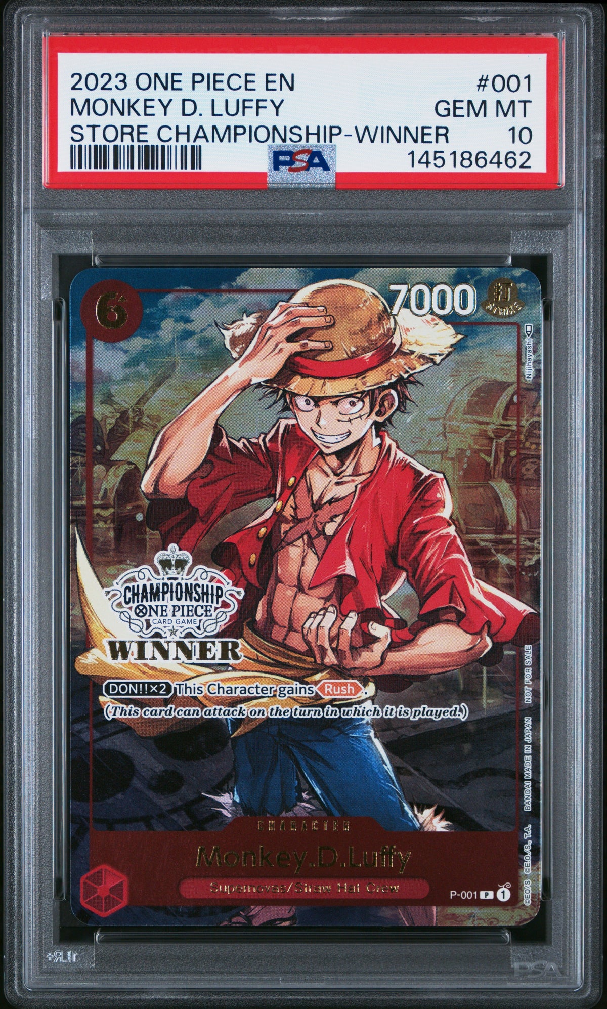 2023 One Piece Promos 001 Monkey D. Luffy Store Championship-Winner - PSA 10