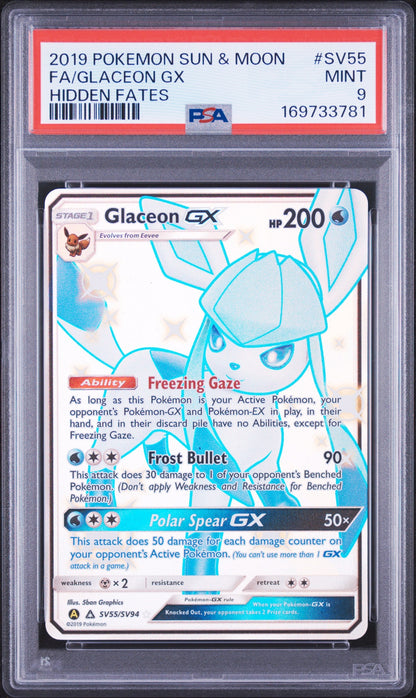2019 Pokemon Sun & Moon Hidden Fates Sv55 Fa/Glaceon Gx Hidden Fates - PSA 9