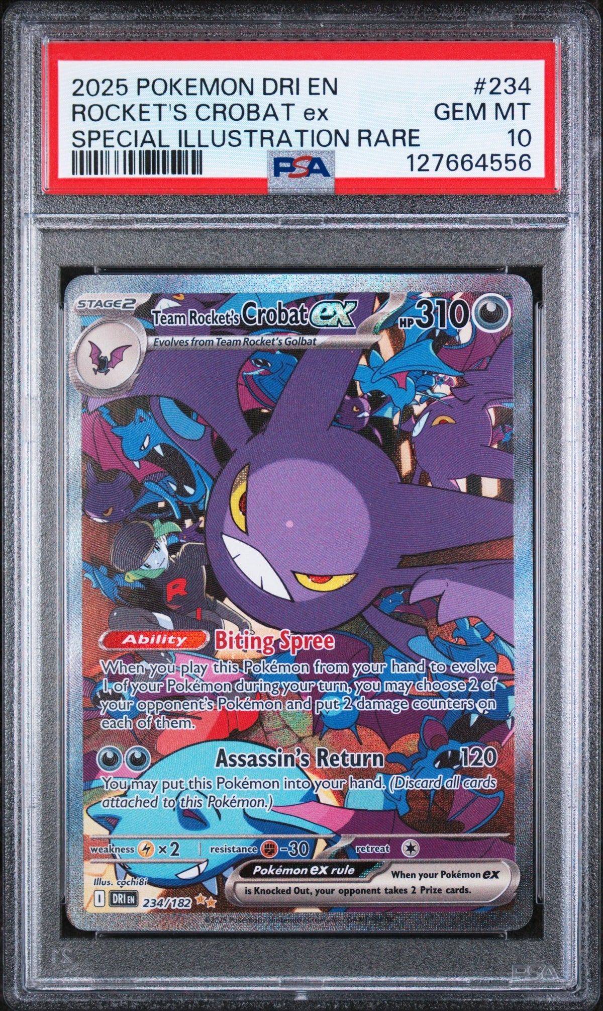 2025 Pokemon Dri En-Destined Rivals 234 Rocket's Crobat Ex Special Illustration Rare - PSA 10