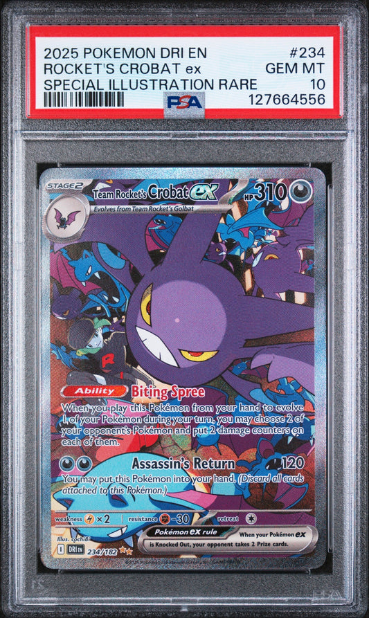2025 Pokemon Dri En-Destined Rivals 234 Rocket's Crobat Ex Special Illustration Rare - PSA 10