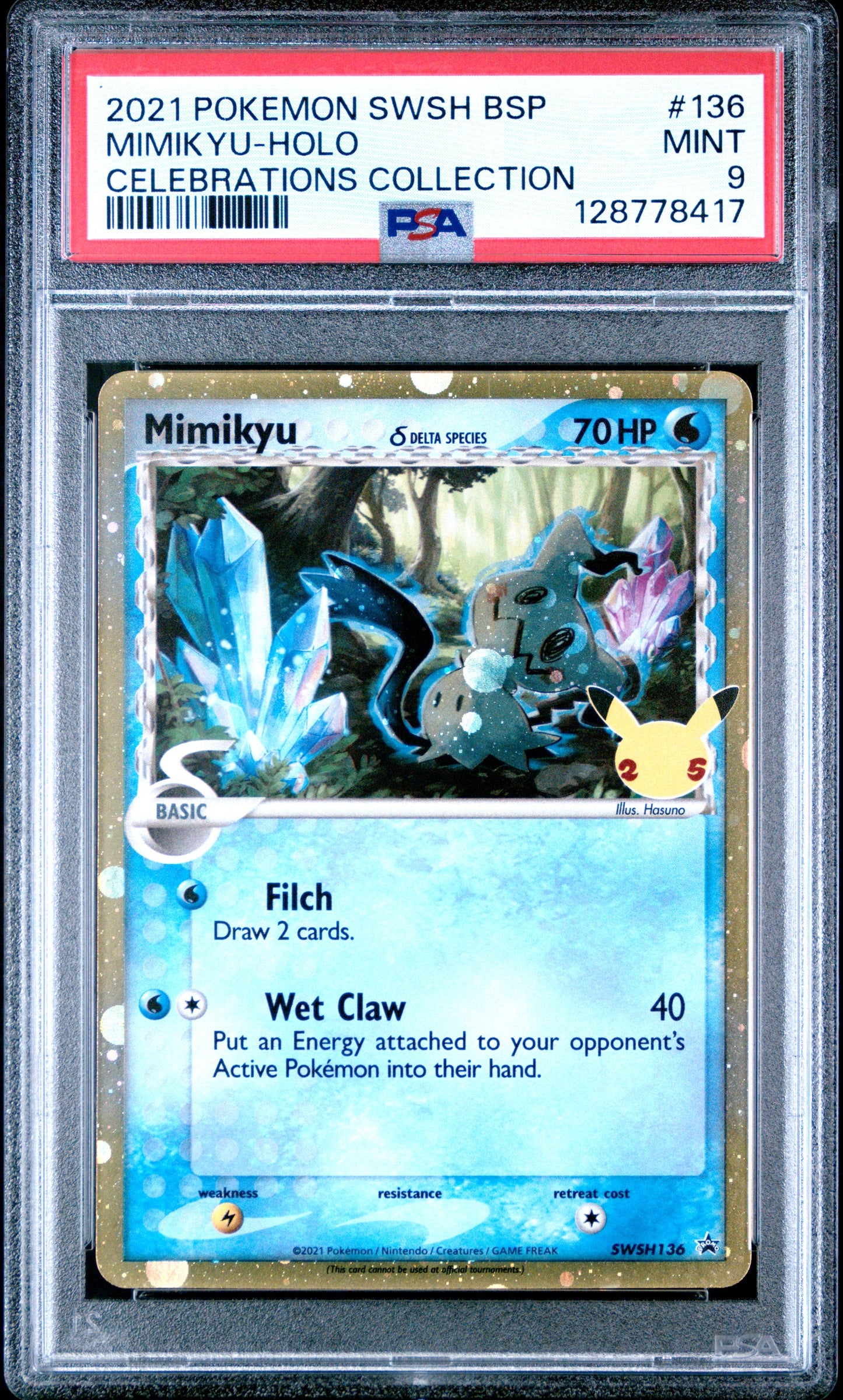 2021 Pokemon Swsh Black Star Promo 136 Mimikyu-Holo Celebrations Collection - PSA 9