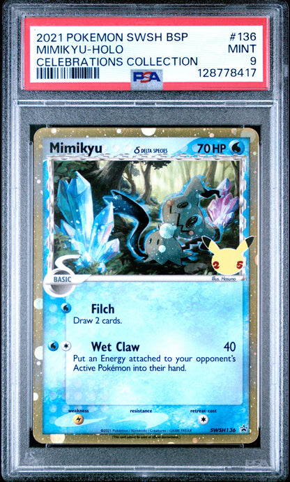 2021 Pokemon Swsh Black Star Promo 136 Mimikyu-Holo Celebrations Collection - PSA 9