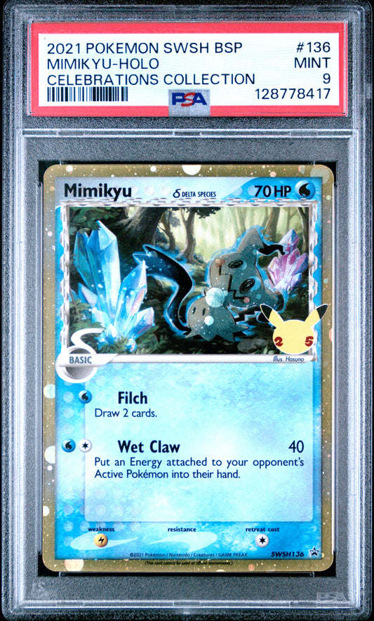 2021 Pokemon Swsh Black Star Promo 136 Mimikyu-Holo Celebrations Collection - PSA 9