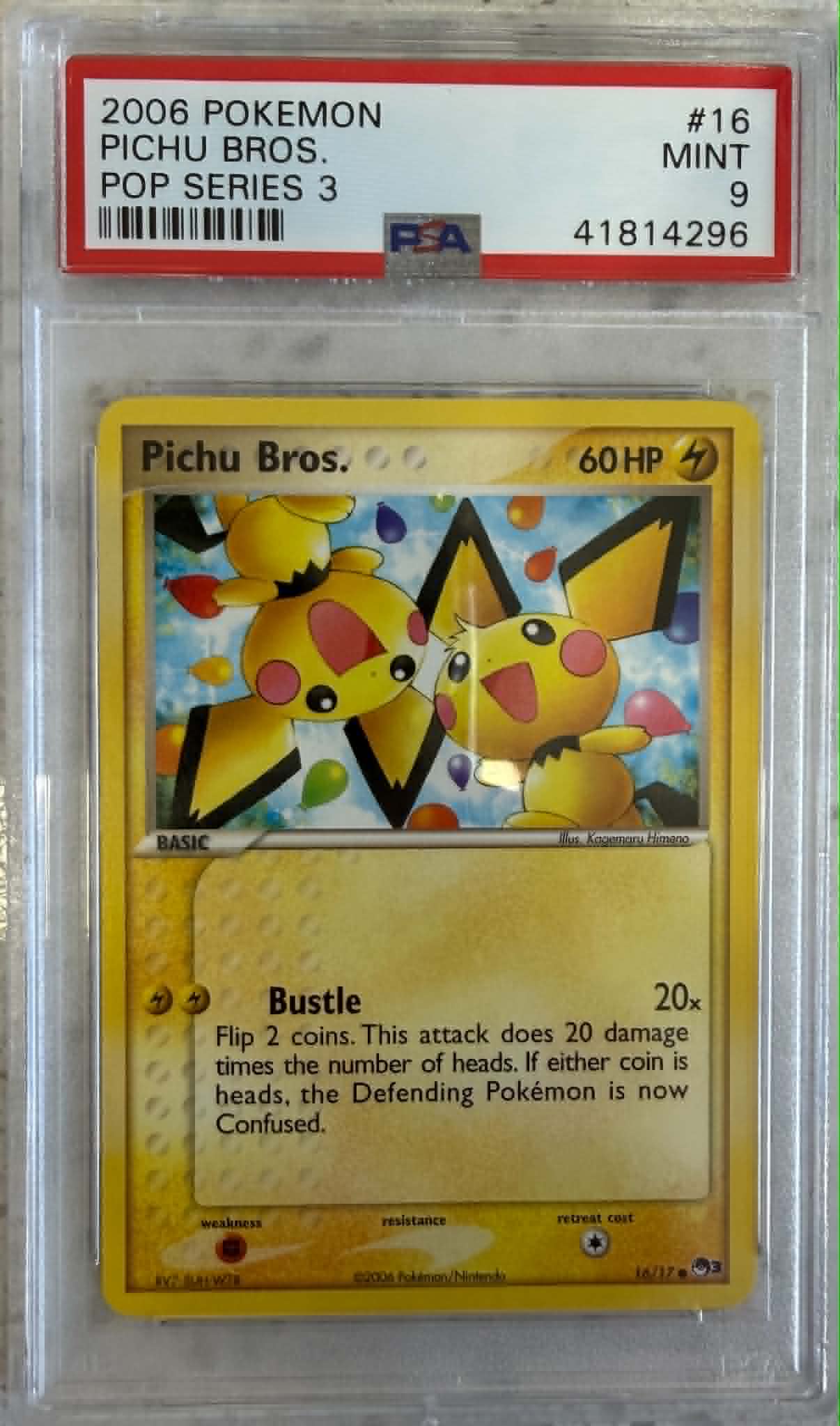 2006 Pokemon Pop Series 3 16 Pichu Bros. Pop Series 3 - PSA 9