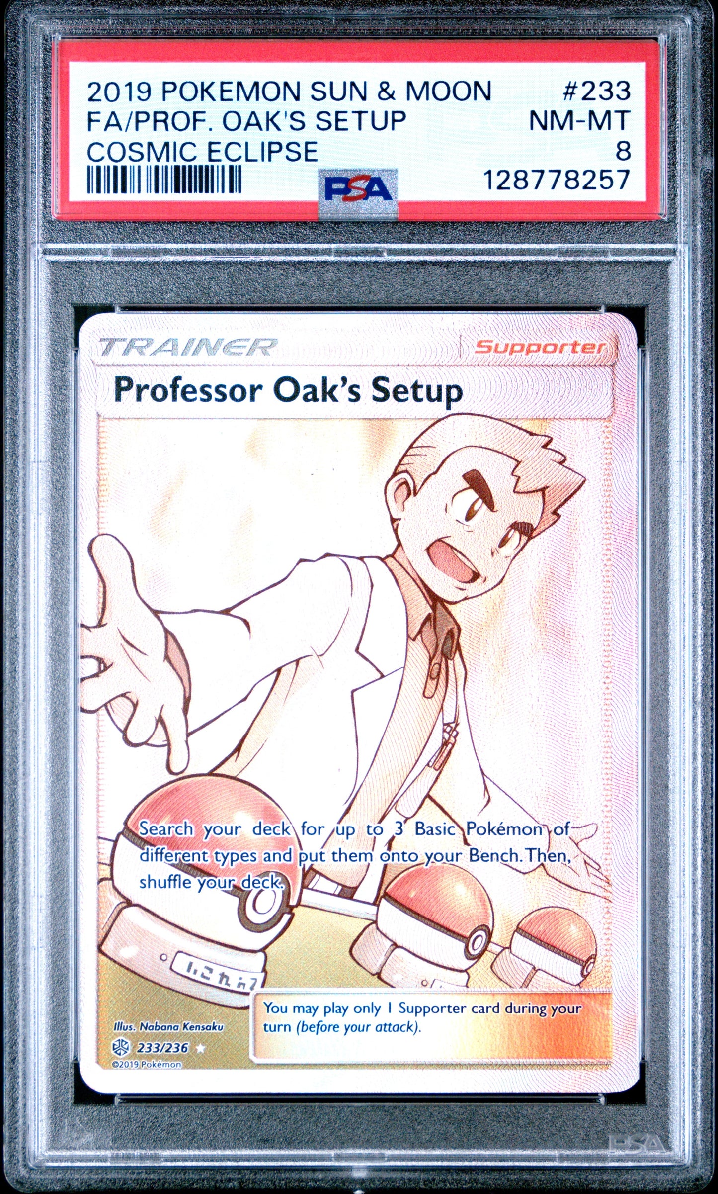 2019 Pokemon Sun & Moon Cosmic Eclipse 233 Professor Oak's Setup - PSA 8