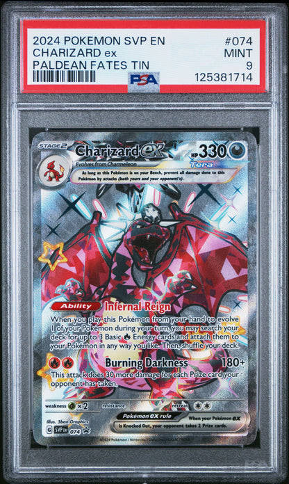 2024 Pokemon Svp En-Sv Black Star Promo 074 Charizard Ex Paldean Fates Tin - PSA 9
