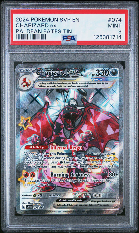 2024 Pokemon Svp En-Sv Black Star Promo 074 Charizard Ex Paldean Fates Tin - PSA 9