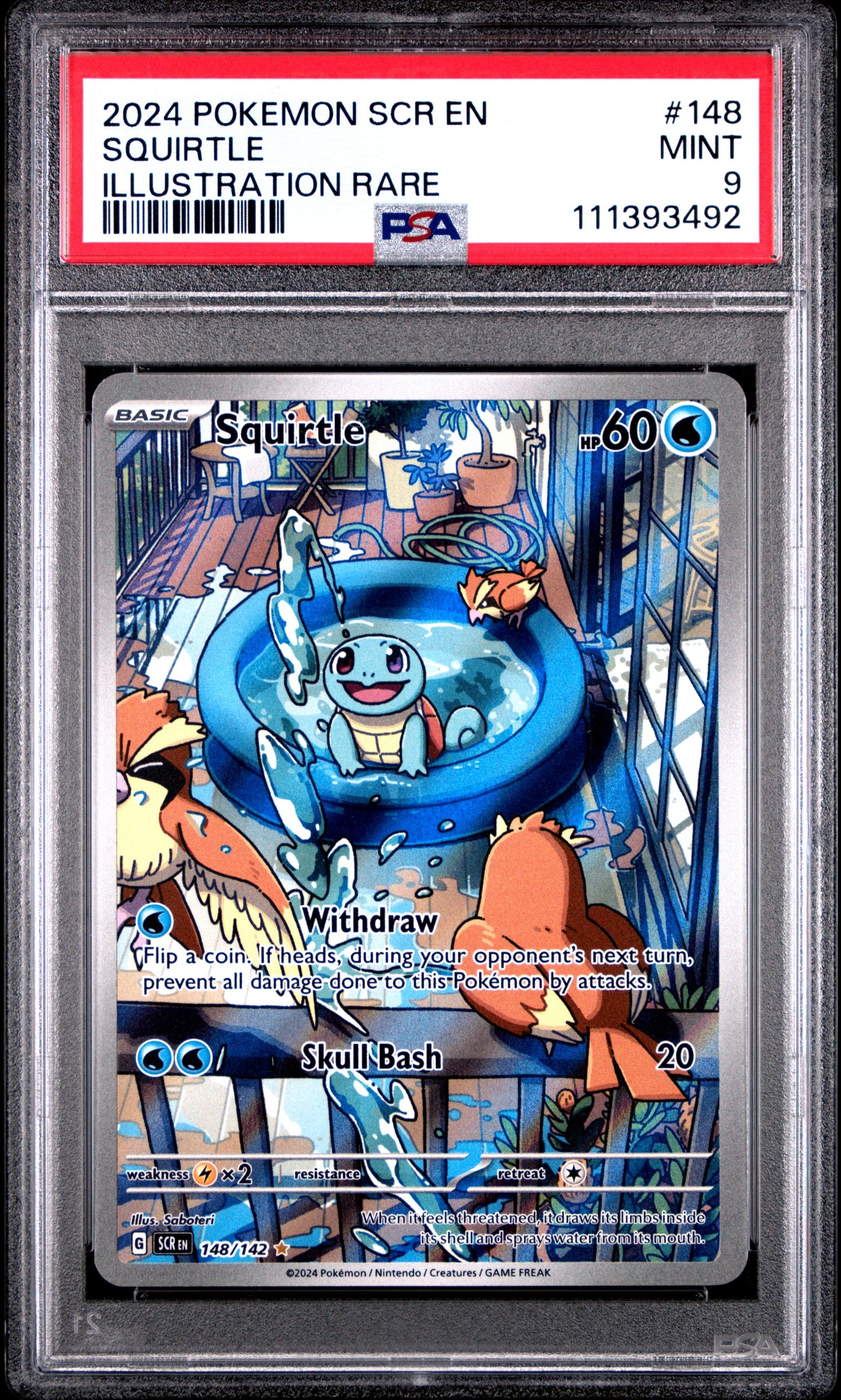 2024 Pokemon Scr En-Stellar Crown 148 Squirtle Illustration Rare - PSA 9