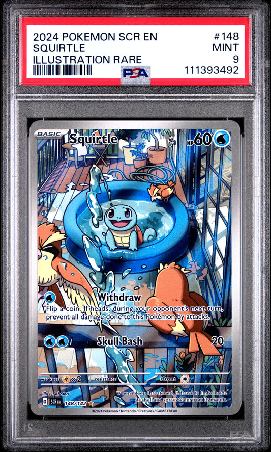 2024 Pokemon Scr En-Stellar Crown 148 Squirtle Illustration Rare - PSA 9