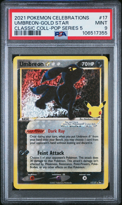 2021 Pokemon Celebrations Classic Collection 17 Umbreon Gold Star-Pop Series 5 - PSA 9