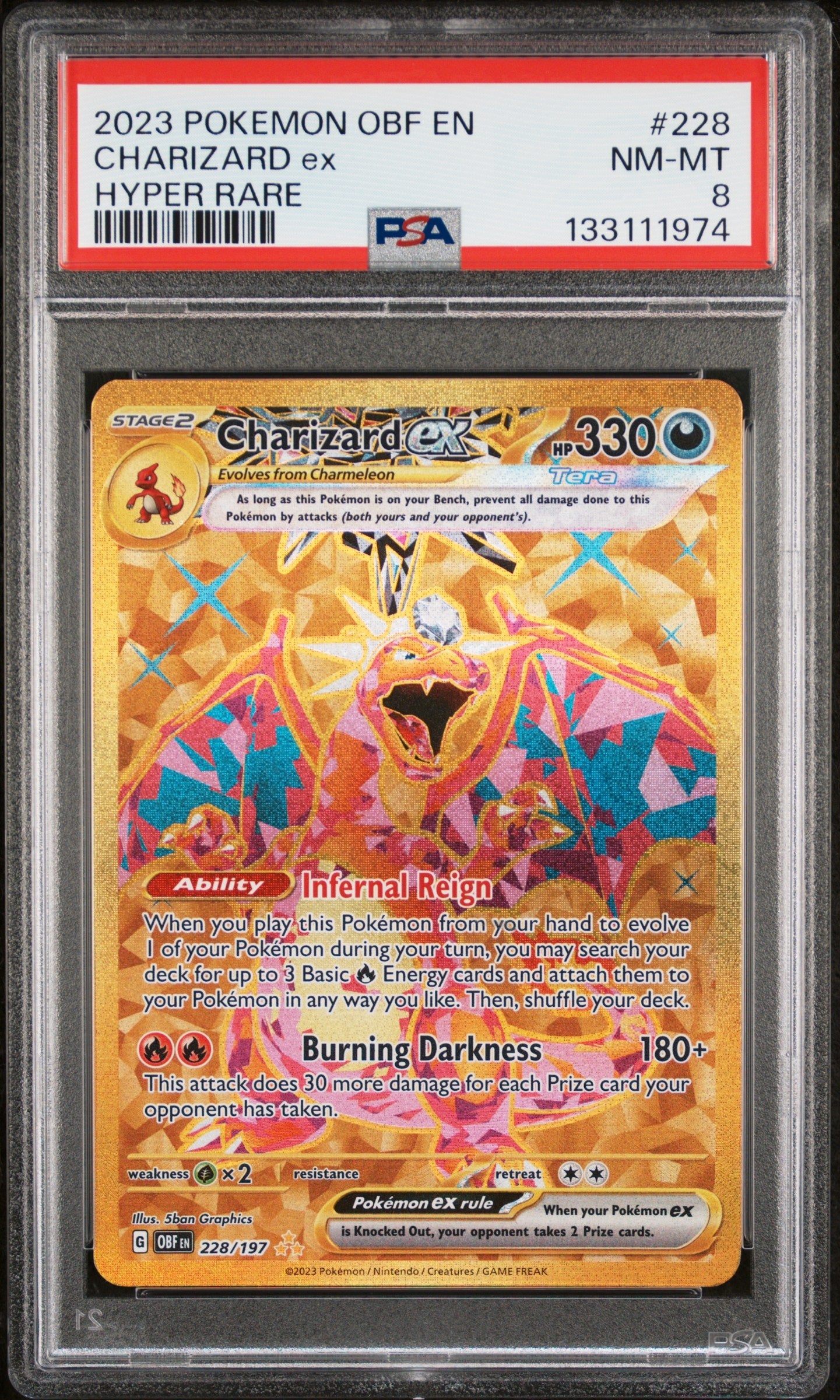2023 Pokemon Obf En-Obsidian Flames 228 Charizard Ex Hyper Rare - PSA 8