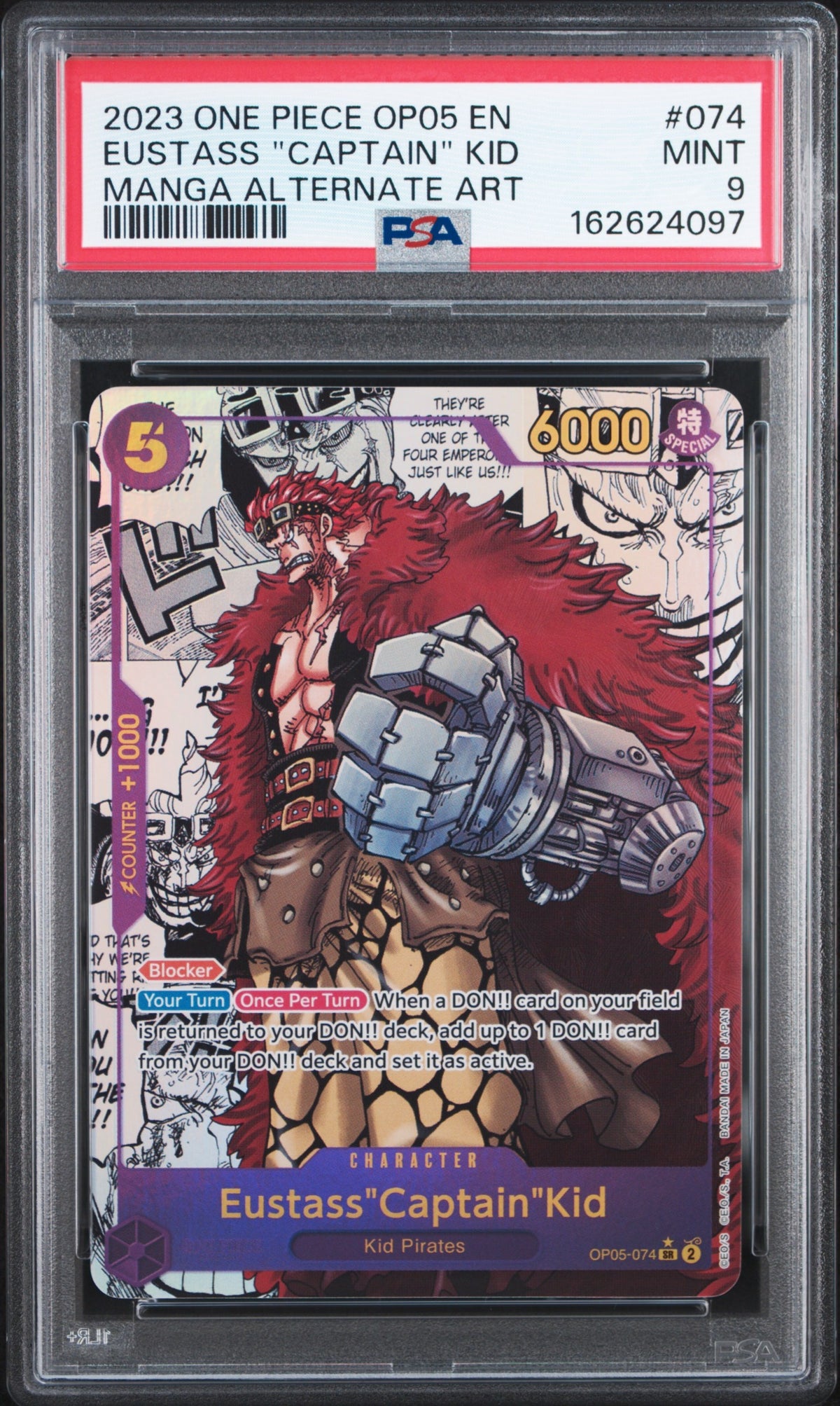 2023 One Piece Op05-Awakening Of The New Era 074 Eustass "Captain" Kid Manga Alternate Art - PSA 9